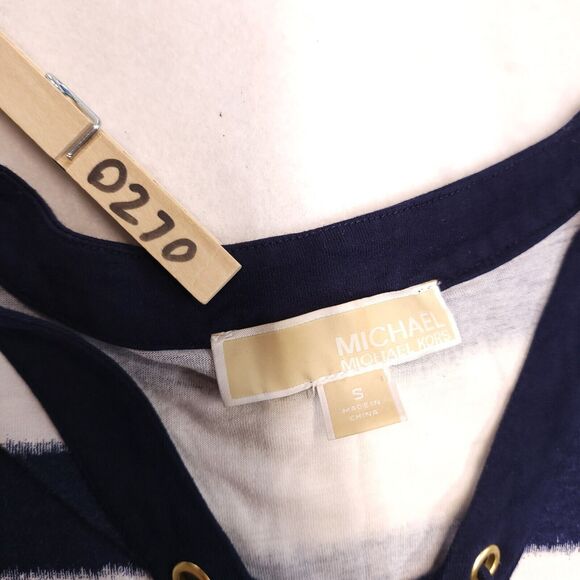 Michael Kors Sleeveless Pullover Blouse Women Size Small S Blue White Striped - Picture 3 of 10